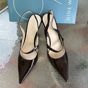 Nine West Glossy Black Slingback Heels